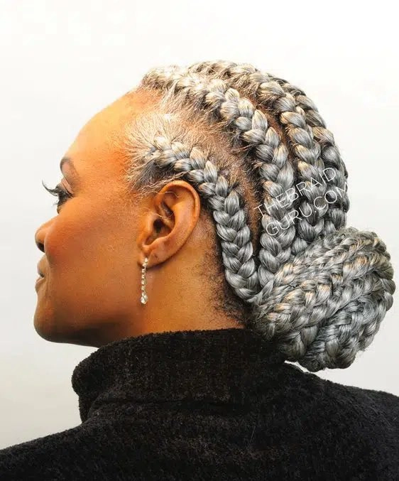Elegant Gray Cornrow Bun