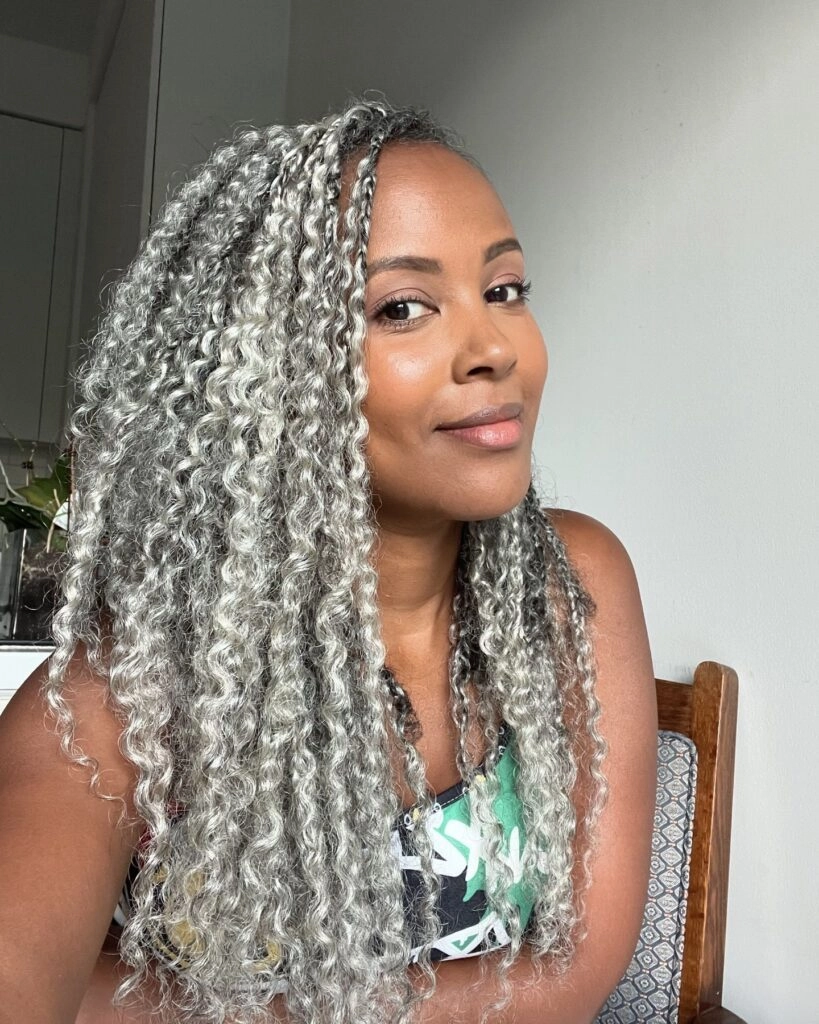 Silver Curly Box Braids with Natural Volume
