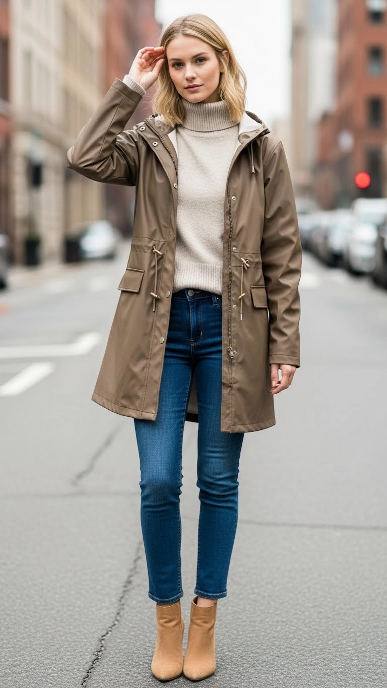 The Balanced Rain Outfit That Works All Day

Some days start dry and end wet. You need an outfit that adapts. Balanced rain outfits use removable layers and neutral fabrics that handle change well.

A base outfit that looks normal indoors paired with a reliable rain layer gives you control. You can add or remove protection without changing clothes.

This approach reduces stress and keeps your day smooth. You stay prepared without overthinking weather updates.

It is the most practical option for unpredictable rain and long workdays.