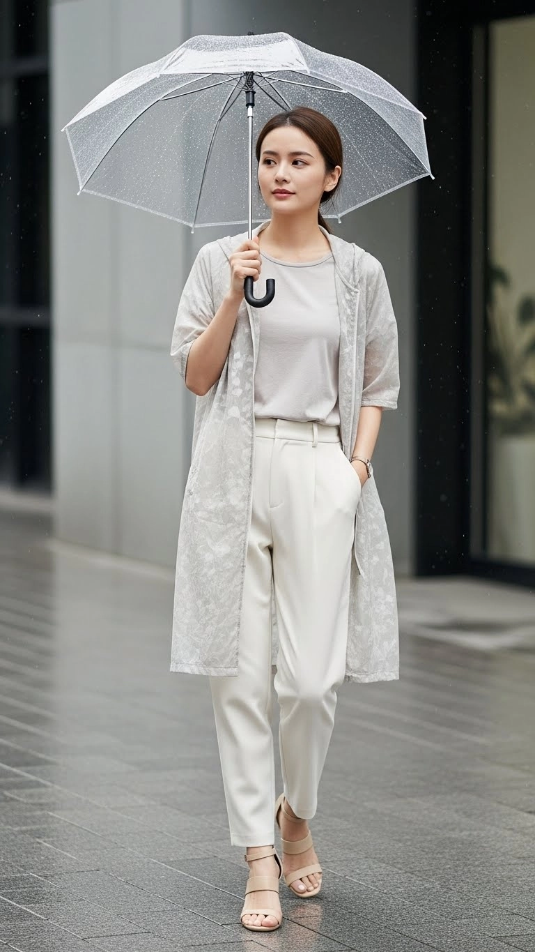 The Minimal Outfit for Light Rain and High Humidity

Not all rain is heavy. Some days bring light drizzle with high humidity. Overdressing on these days causes discomfort. A minimal outfit with breathable fabric works best.

A light top and airy trousers paired with a thin outer layer keep you cool while blocking moisture. Avoid tight fits that trap sweat.

This outfit feels easy and natural. It allows your body to adjust to changing weather without constant discomfort.

It suits daily errands, short walks, and flexible schedules where you move in and out of buildings often.