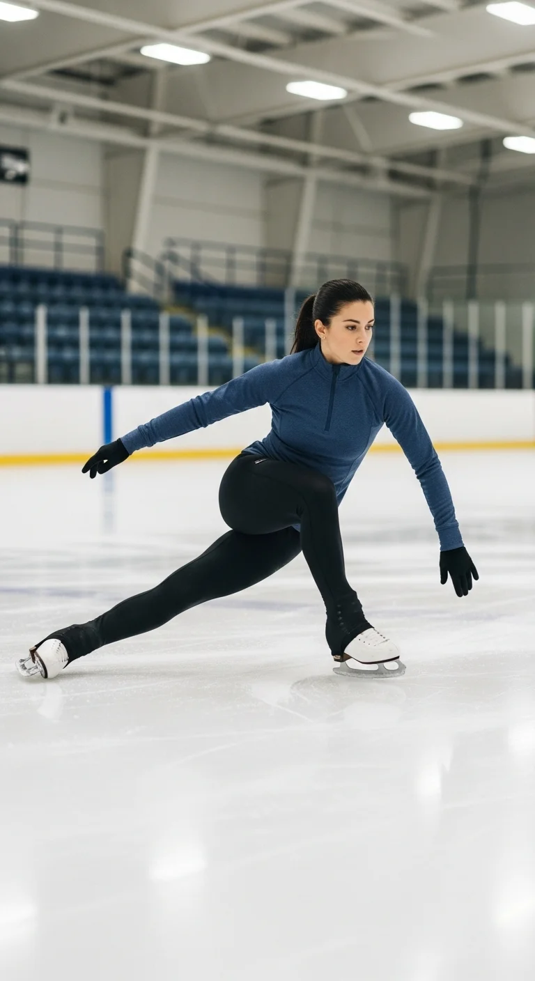 Ice skating outfit ideas featuring compression pants and a mid-layer pullover