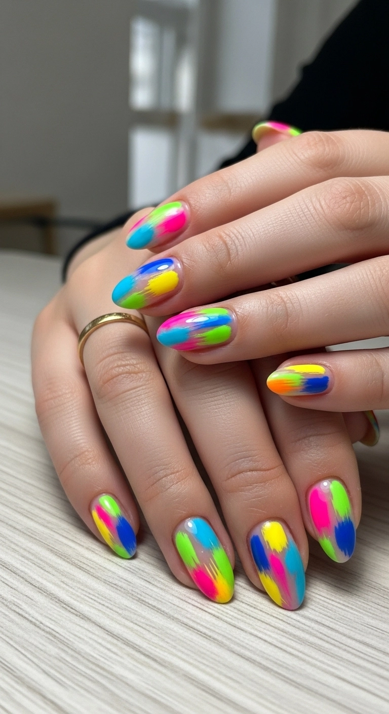 bright summer nails ideas with abstract colorful nail art designs
