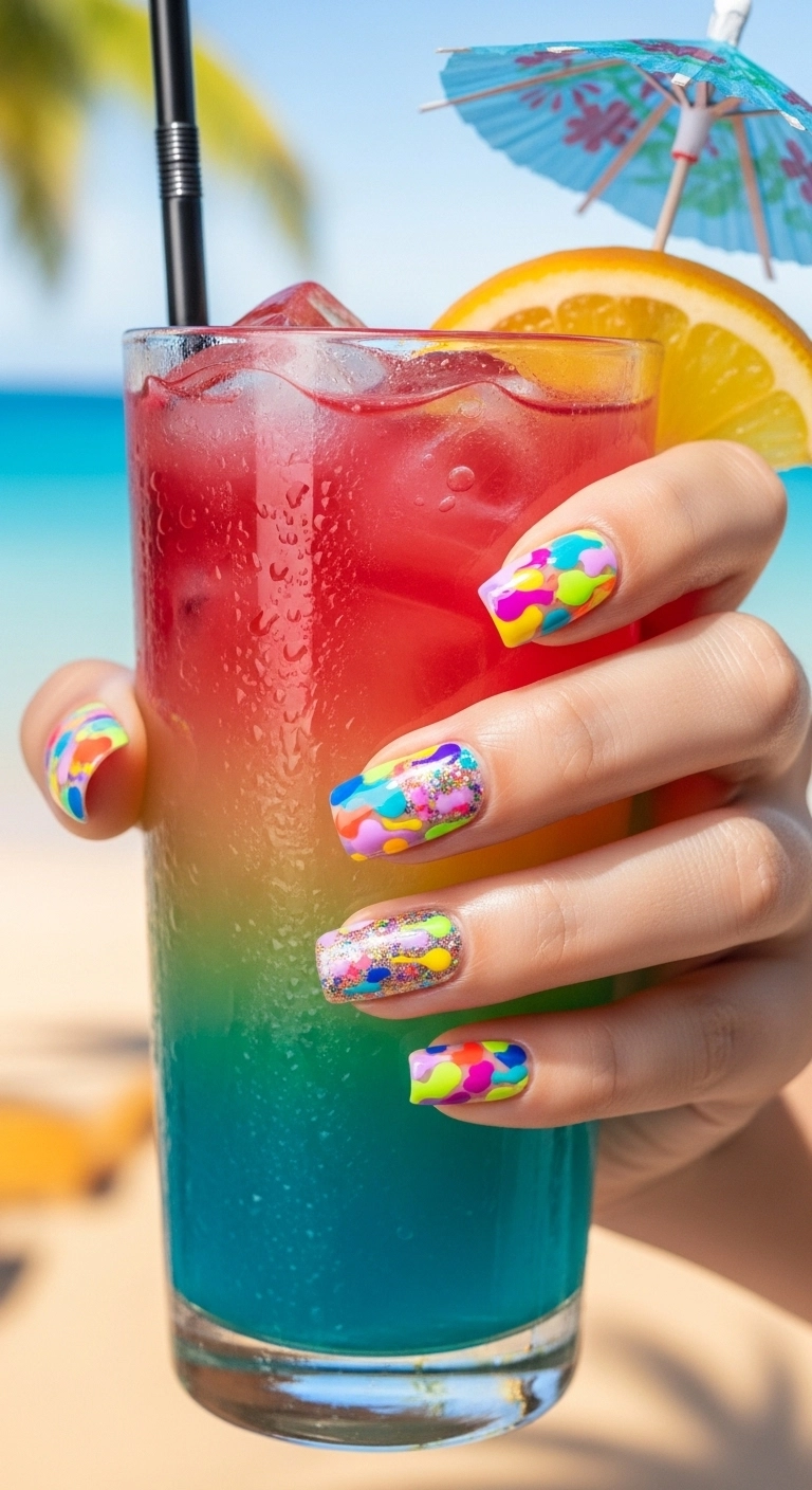 hot summer nails ideas abstract summer nail art with neon and pastel colors