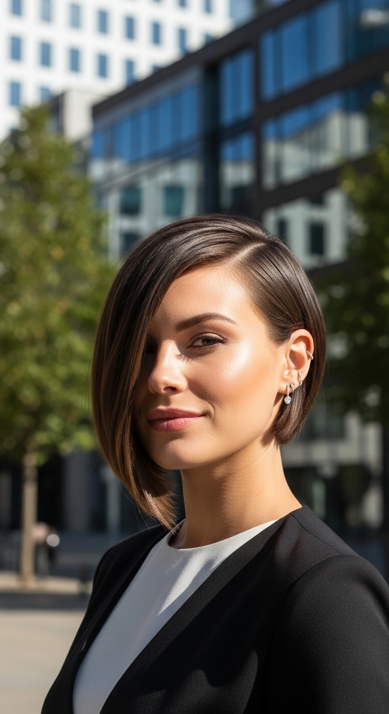 Asymmetrical bob short hairstyle for thin fine hair modern look