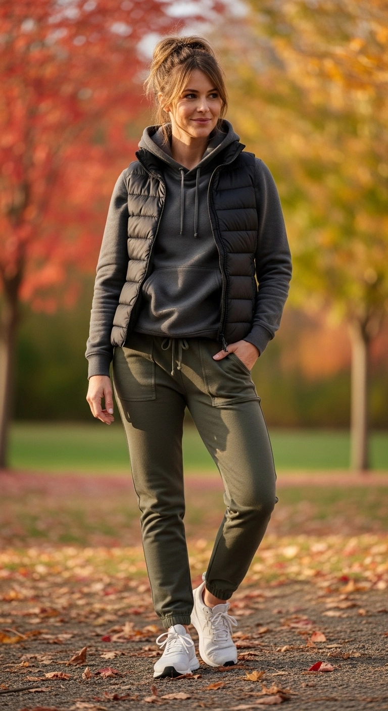 Cozy fall outfits to dress up in autumn 2026 with hoodie and puffer vest