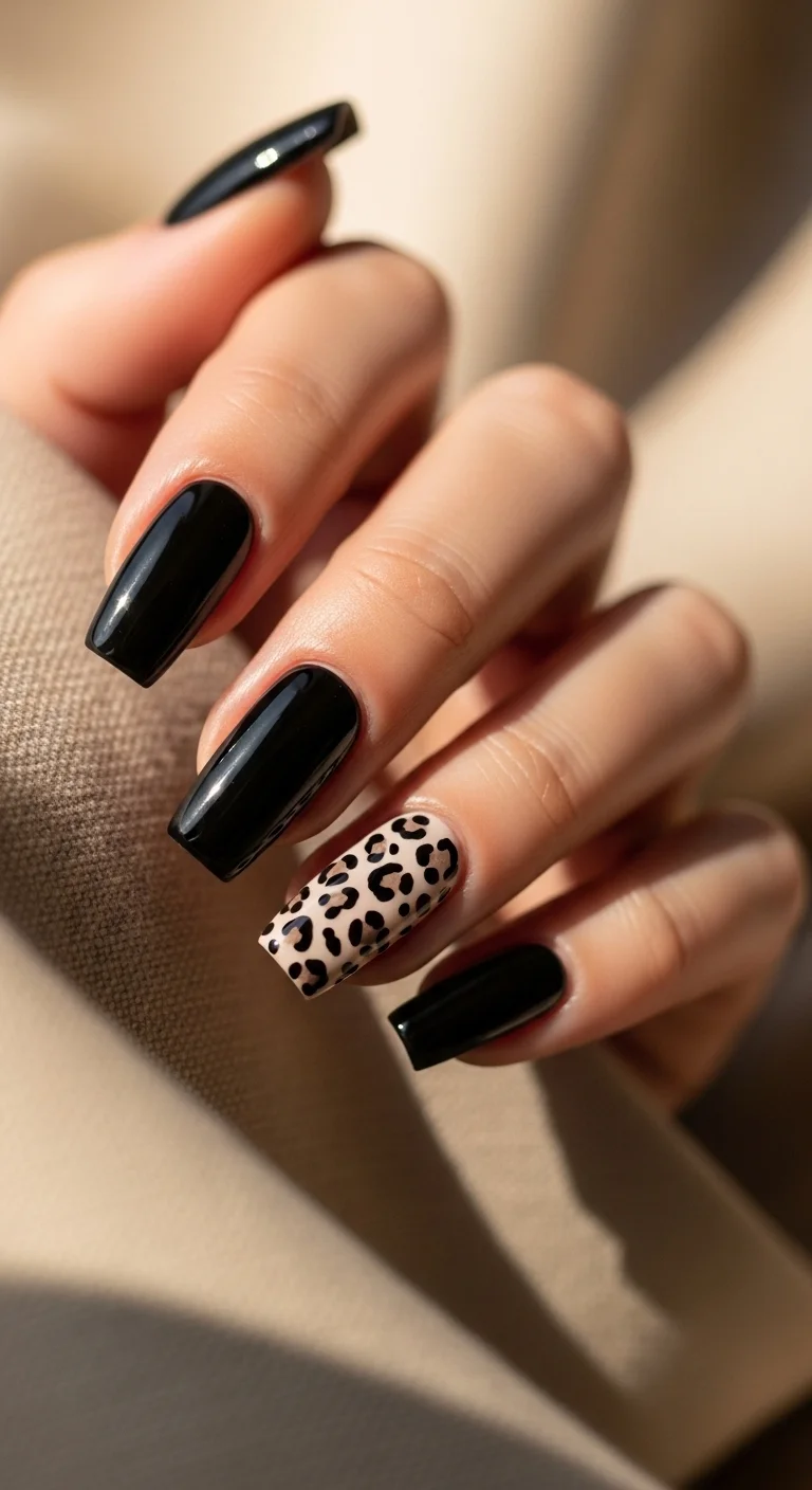 black animal print nails for black summer nails ideas leopard pattern design