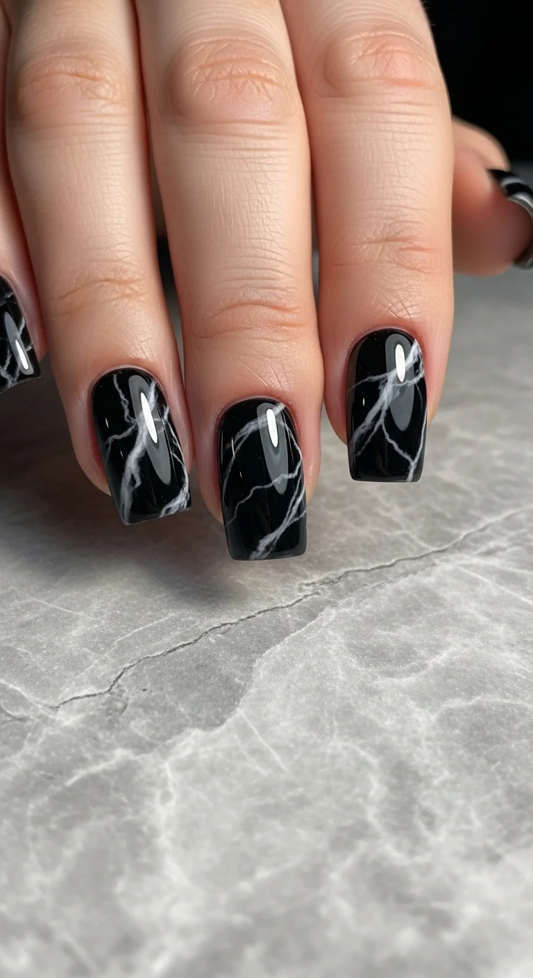 black marble nails design for black summer nails ideas with white veining