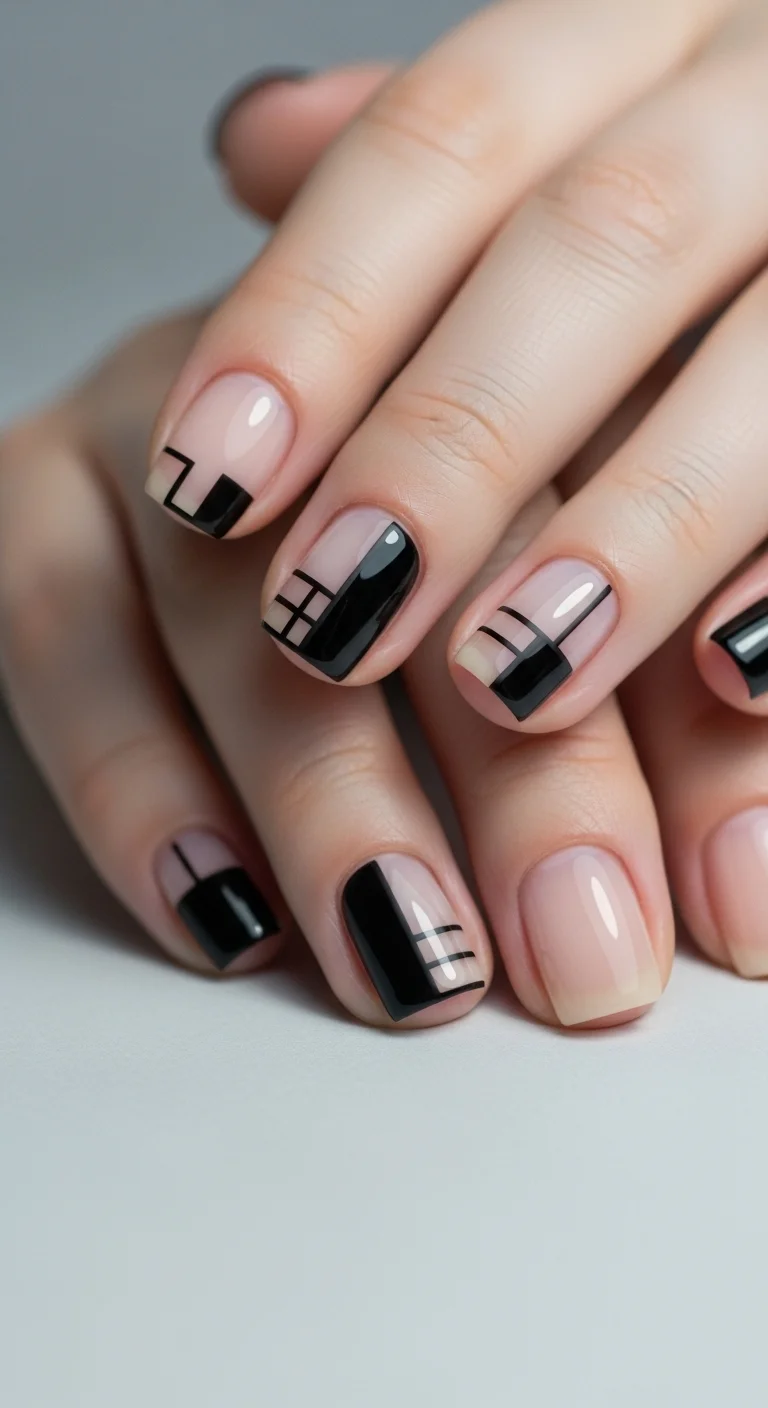 black negative space nails for black summer nails ideas modern geometric design
