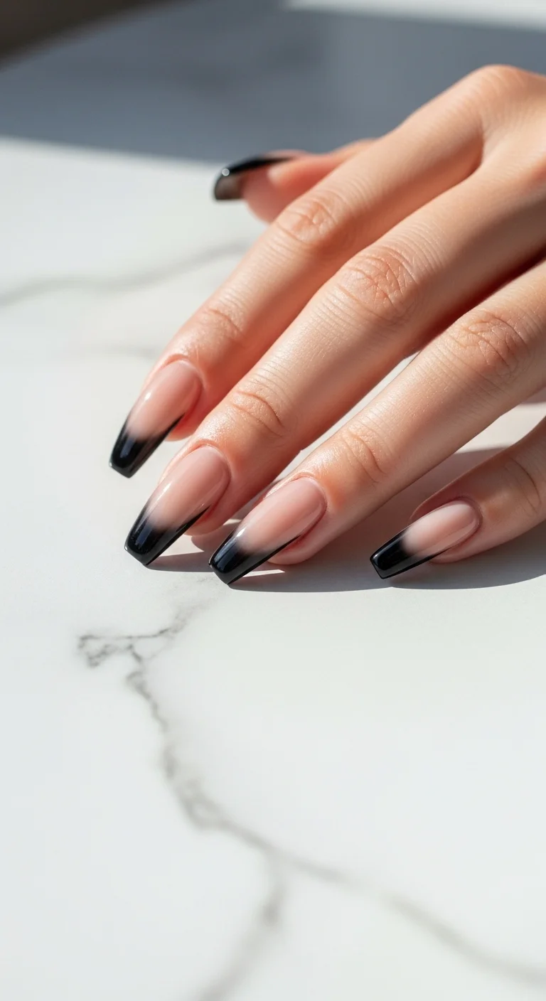 black ombre nails fade design for black summer nails ideas soft gradient look