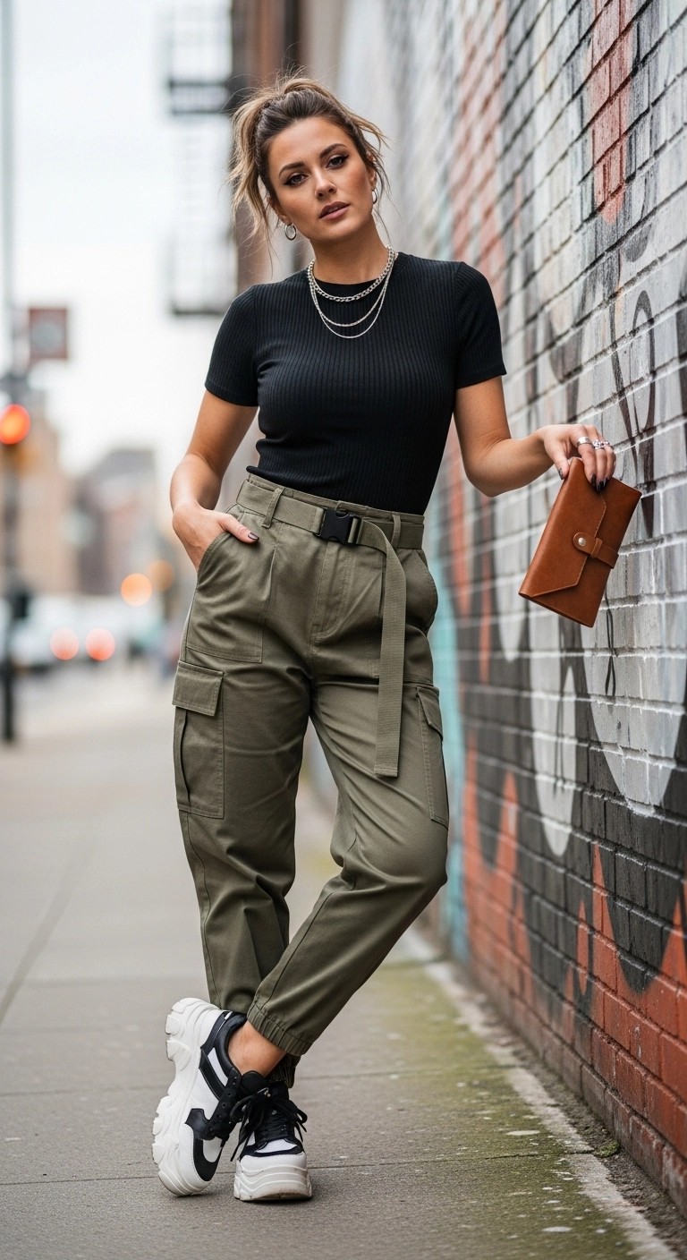 trendy fall outfits for women in 2026 cargo pants fitted top look