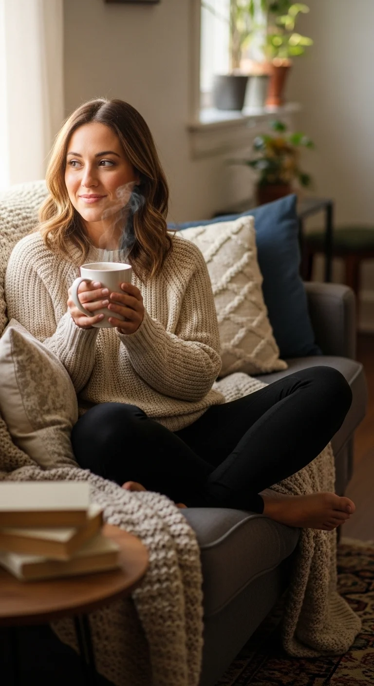 Chunky sweater with leggings casual fall outfits for women in autumn 2025