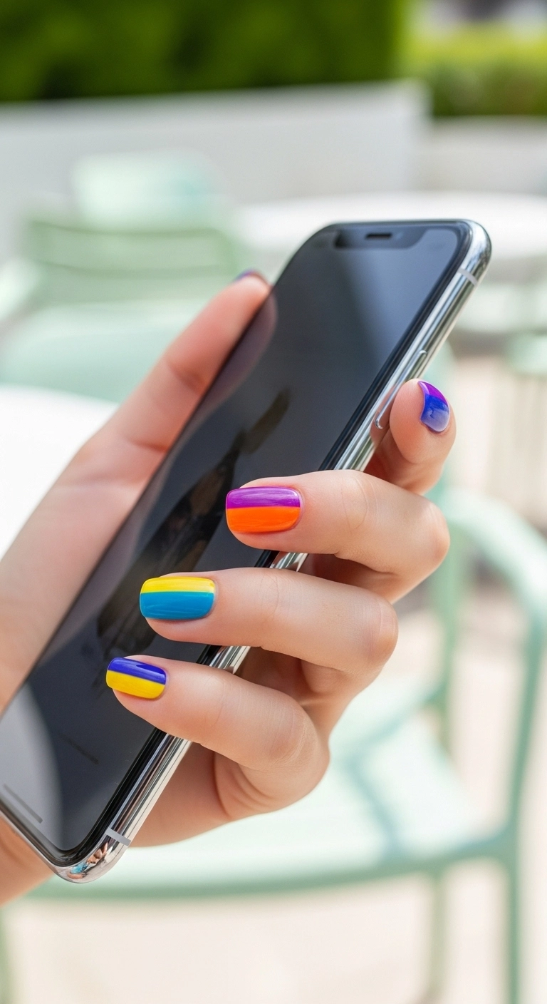 bright summer nails ideas with colorful geometric color block nails