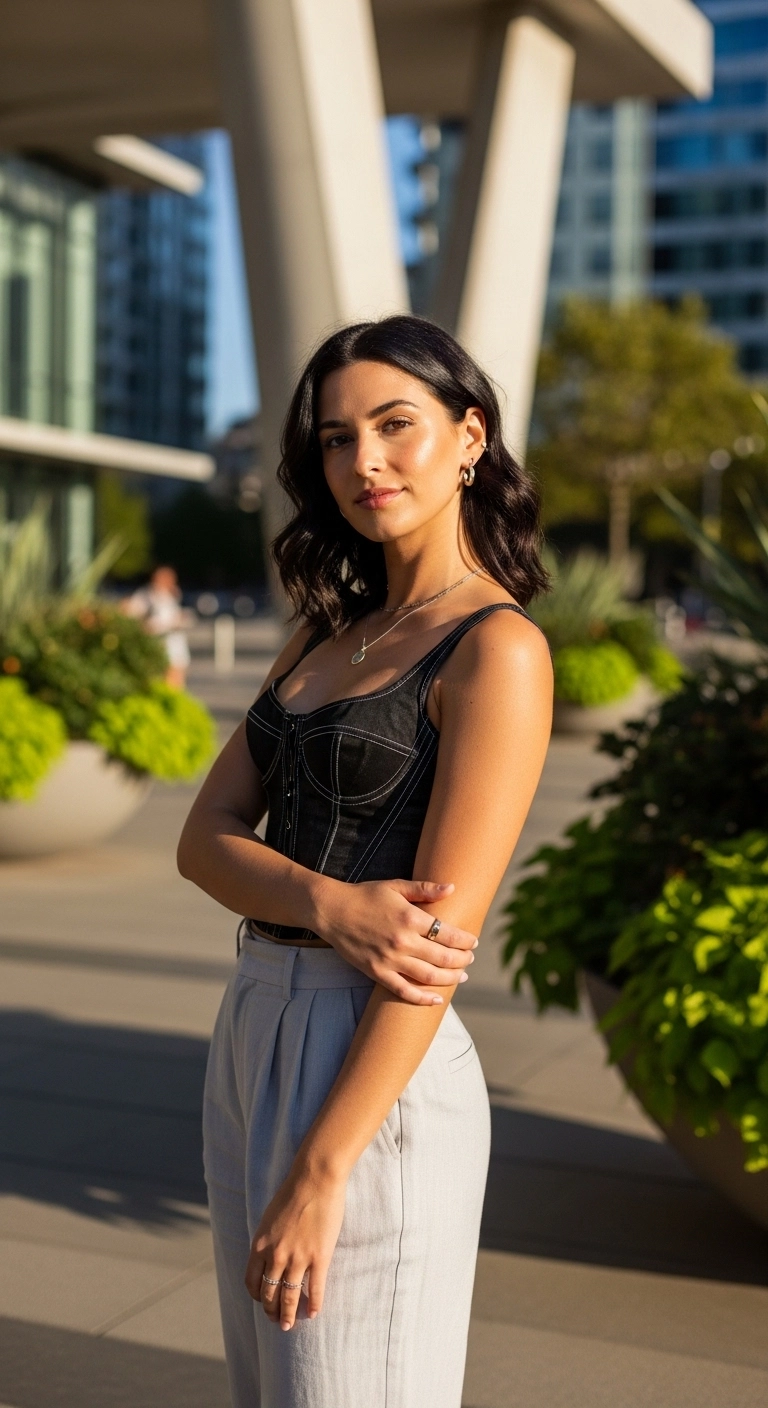 cute spring outfit ideas 2026 corset top with loose pants stylish outfit