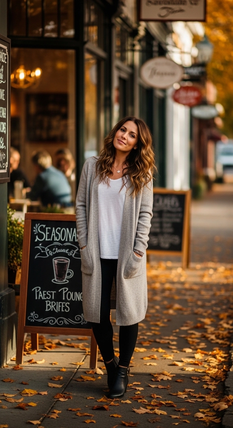 Cozy fall outfits to dress up in autumn 2026 with oversized sweater and skinny jeans