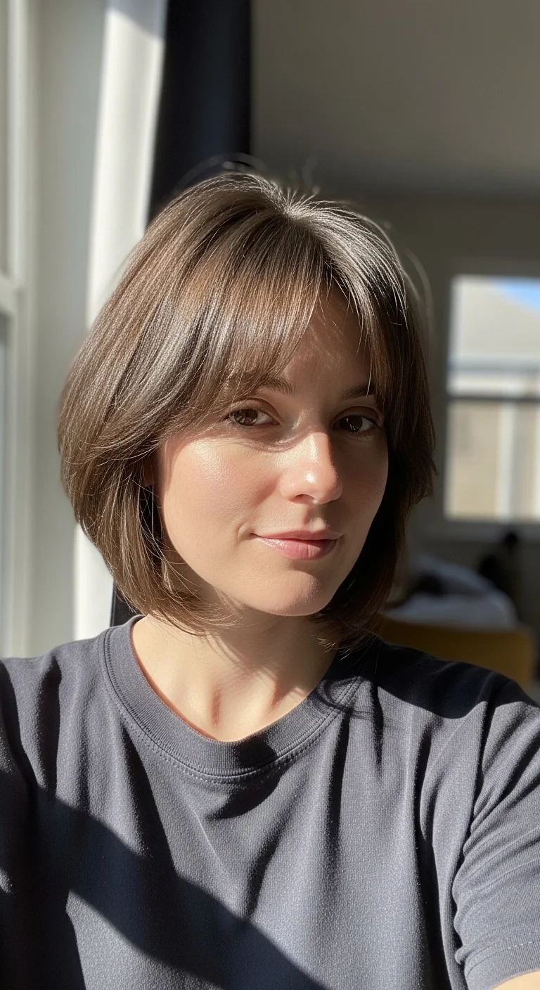 Curtain bangs short hairstyle for thin fine hair soft layers