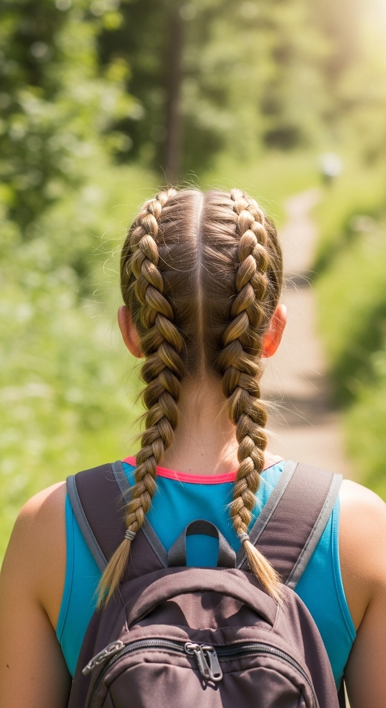 Dutch braids hairstyle example showing cute summer hairstyles for outdoor activities.