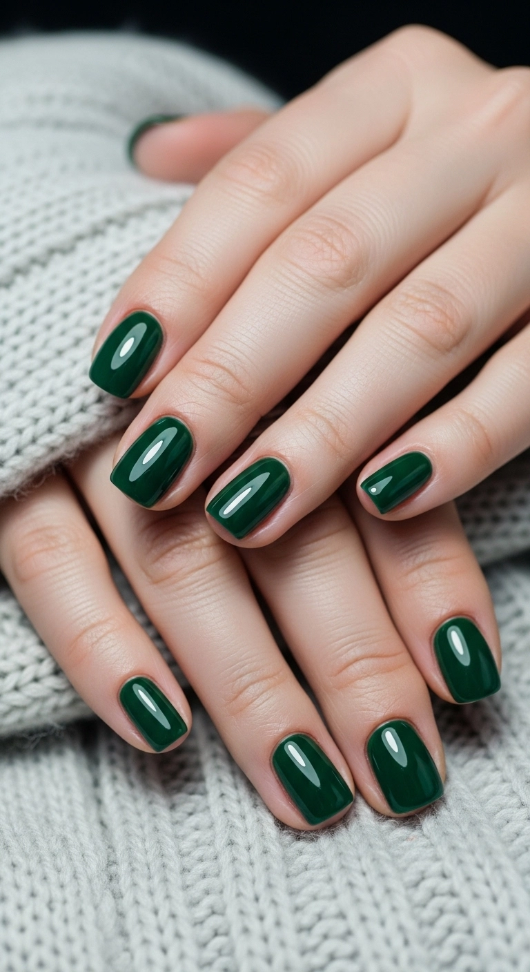 Dark green forest short nails winter manicure