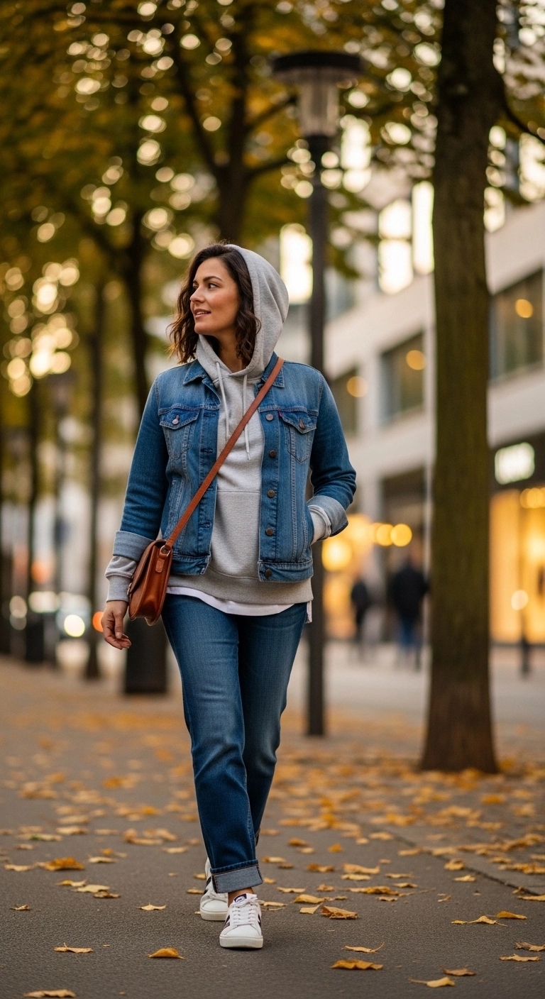 Denim jacket and hoodie combo for comfy fall outfits youll love in autumn 2026