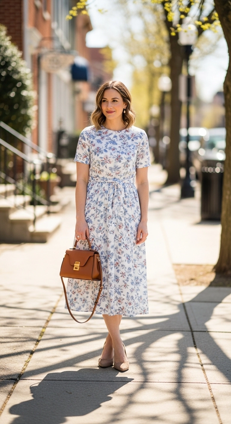 Comfy spring outfits 2026 with easy dress and low heel