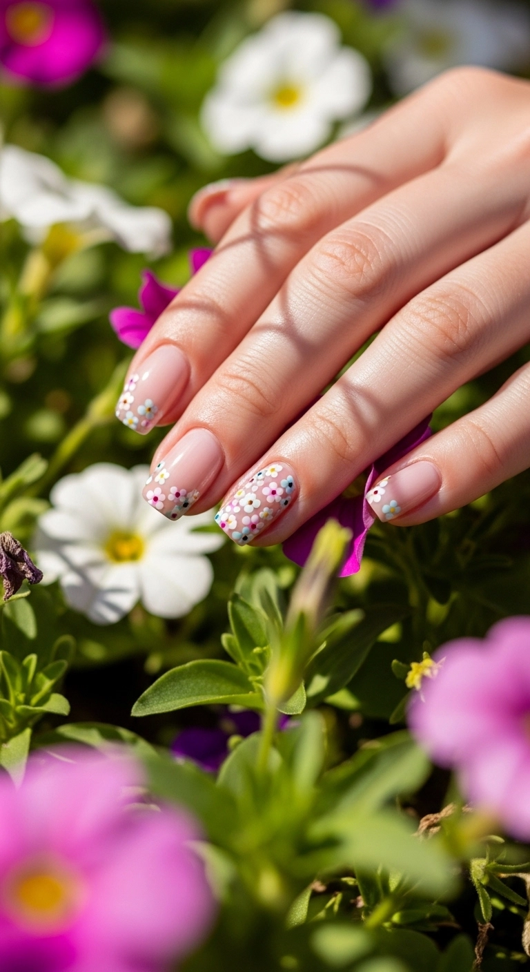 Floral accent manicure for cute casual summer nails ideas