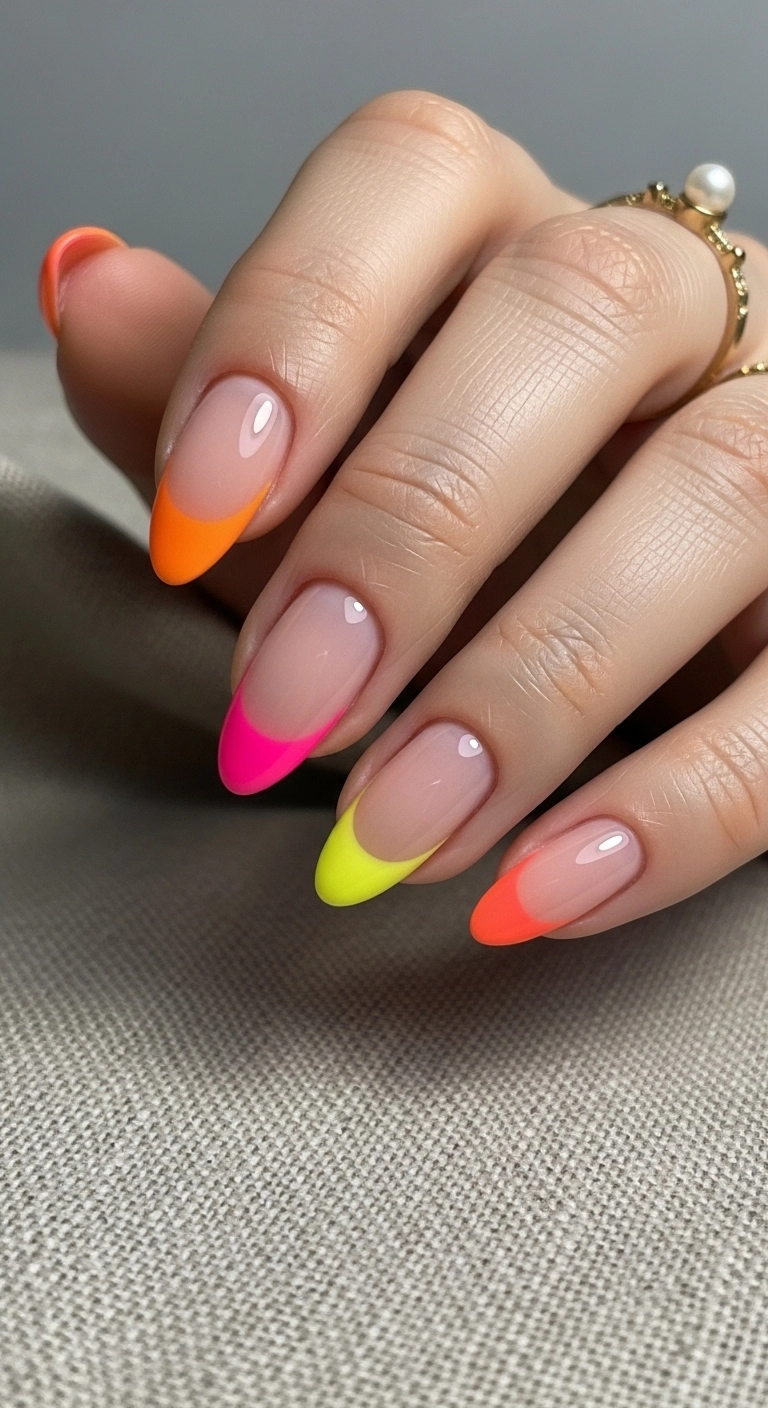 bright summer nails ideas with bright French fade gradient nails