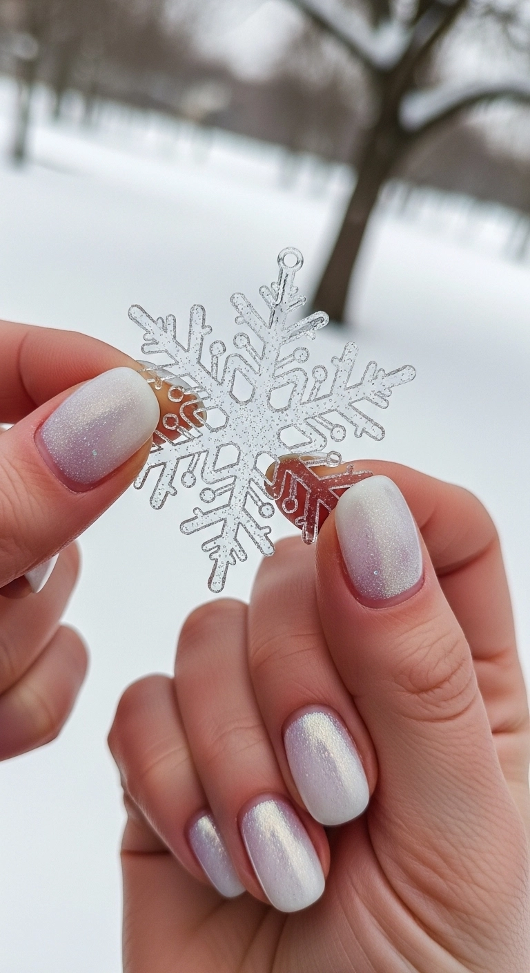 Frosted white short nails winter look