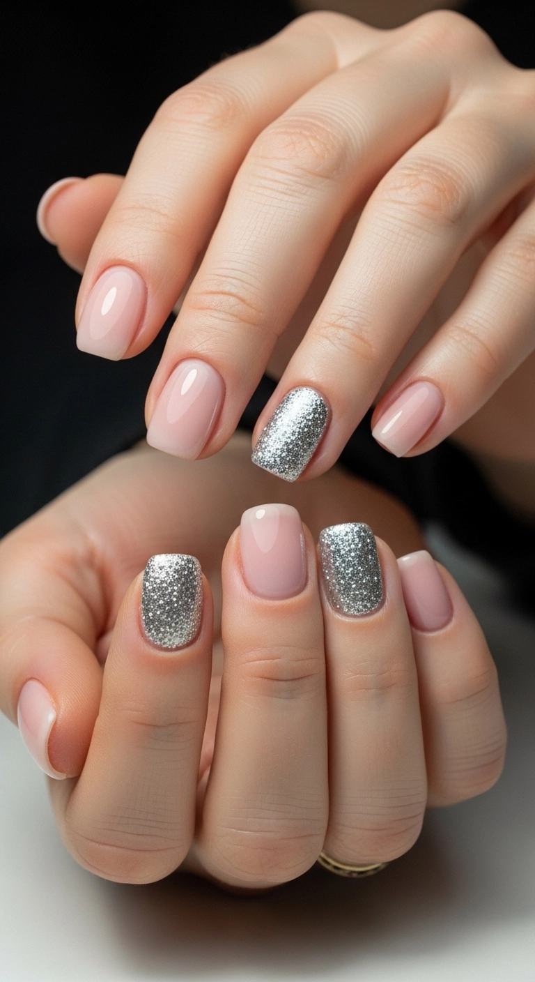 Glitter accent short nails for winter 2025-2026