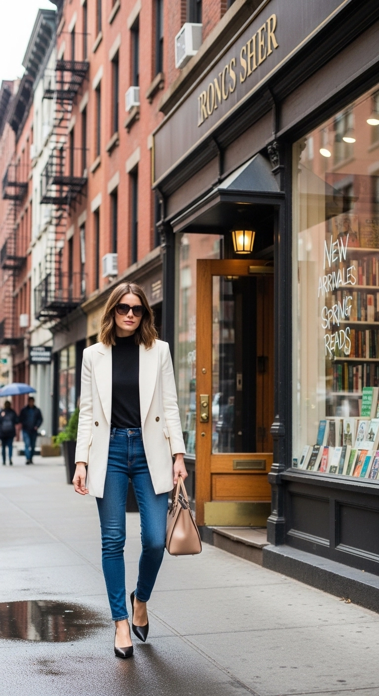 NYC spring outfits 2026 with knit polo pleated trousers and loafers