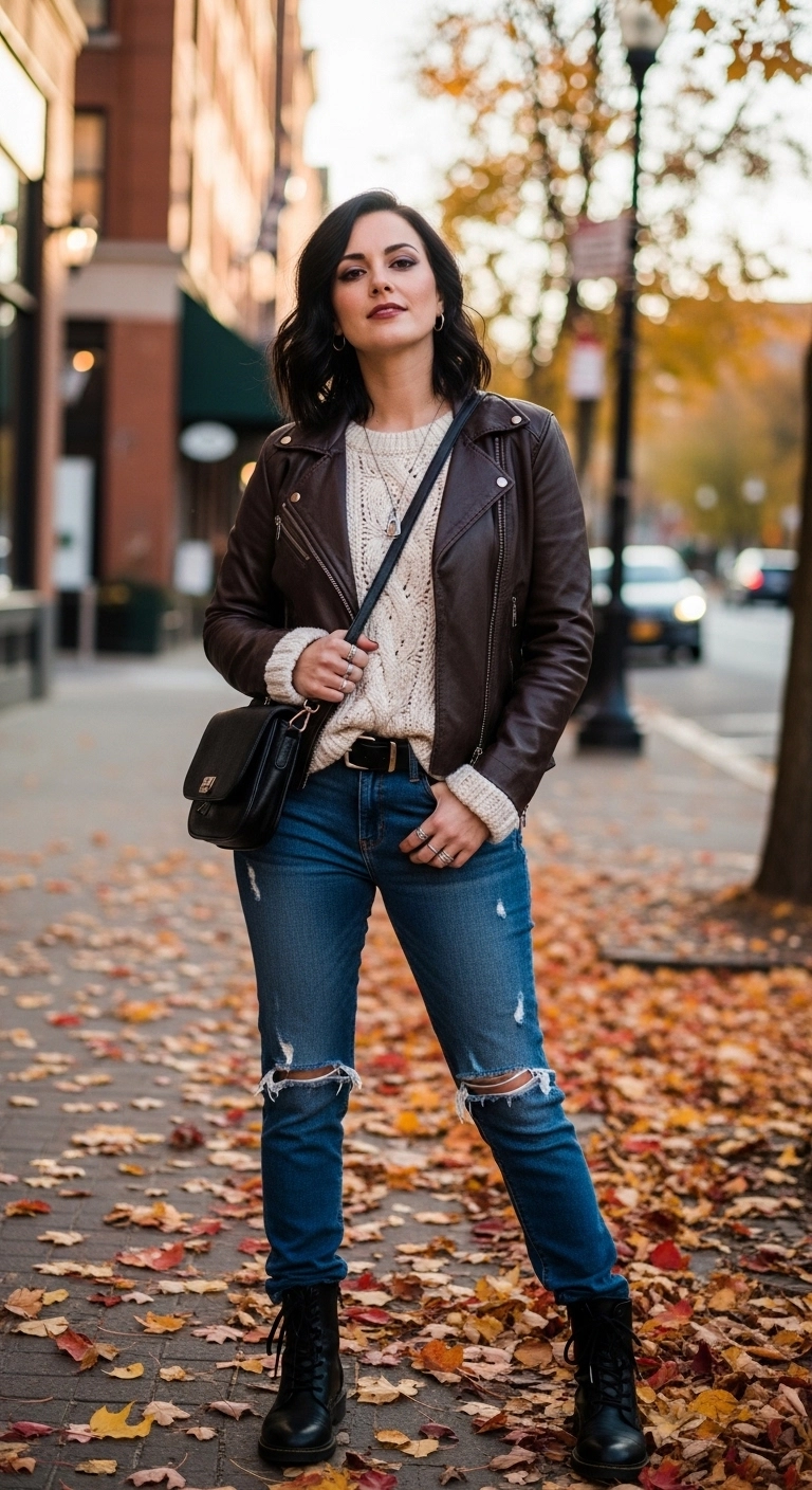 Leather jacket sweater outfit for comfy fall outfits youll love in autumn 2026