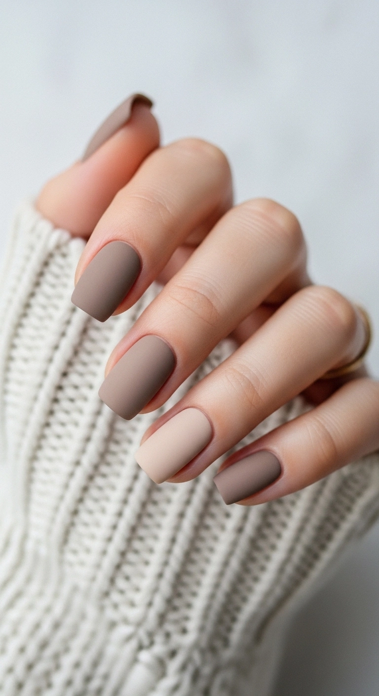 Matte neutral short nails winter style