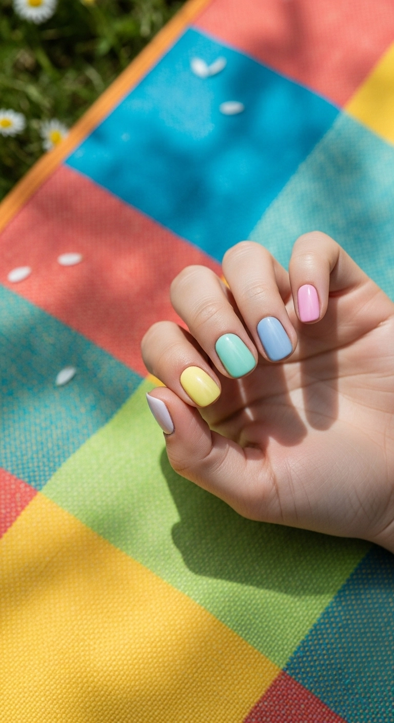 Mismatched pastel manicure for playful casual summer nails ideas