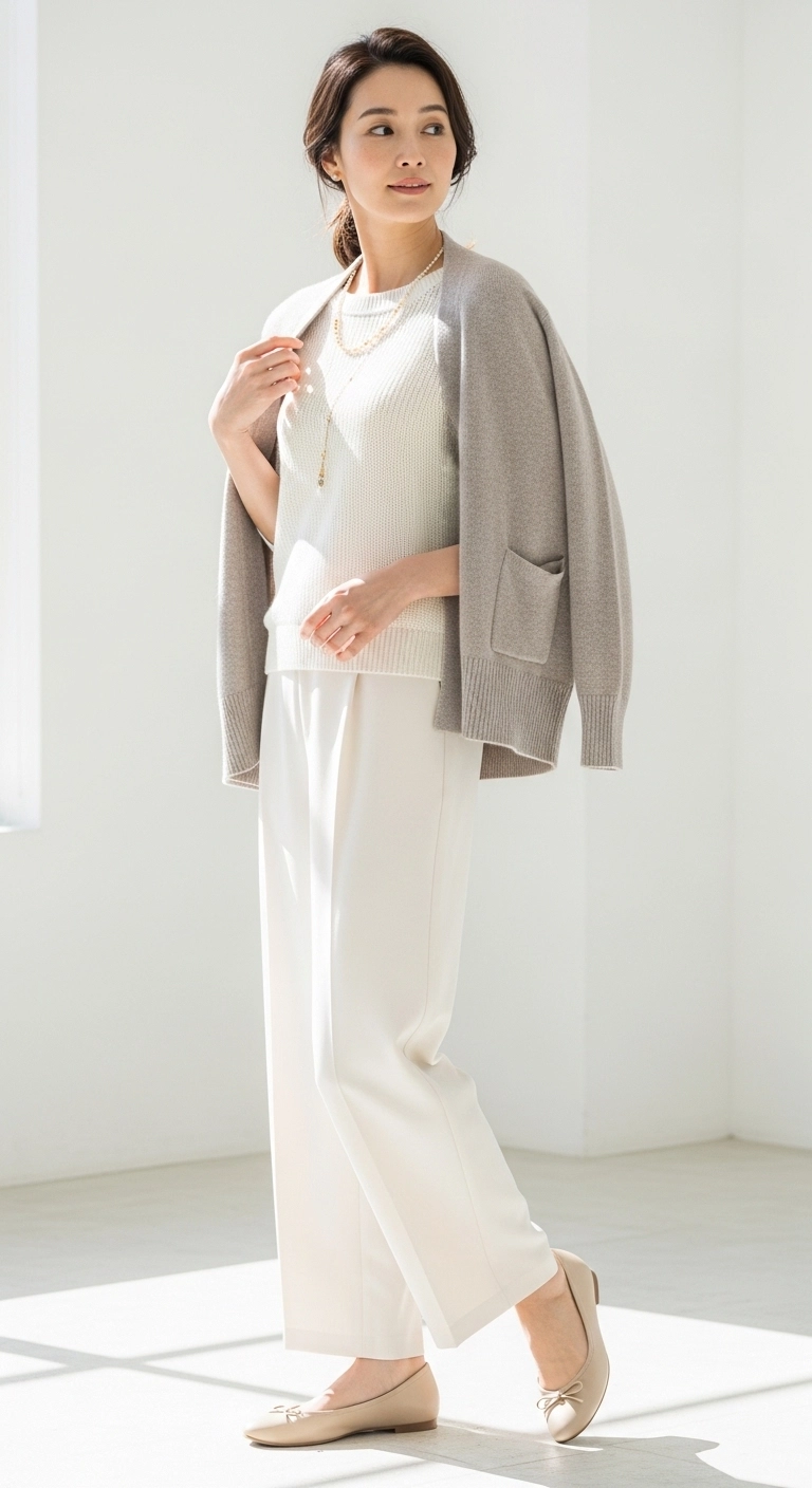 Modest spring outfits 2026 in monochrome soft neutral tones