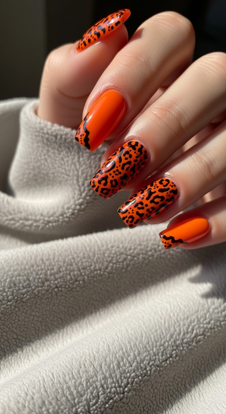 orange animal print nails for orange summer nails ideas bold pattern design