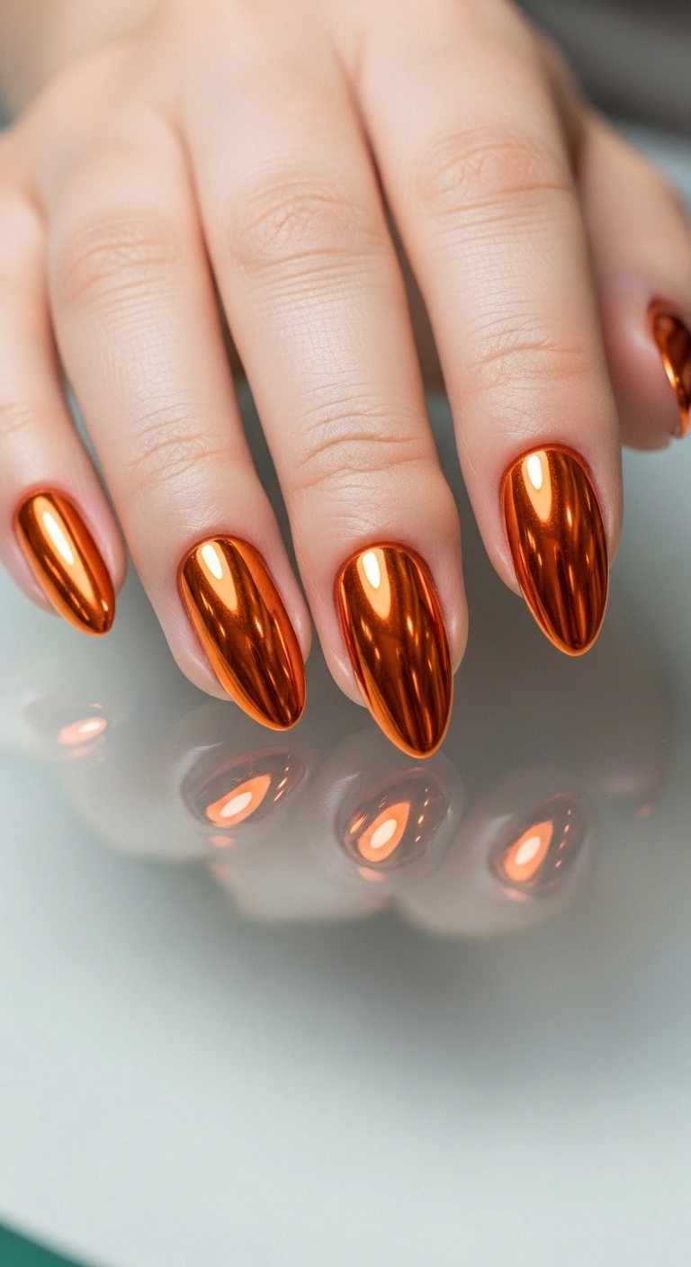 orange chrome nails for orange summer nails ideas metallic finish
