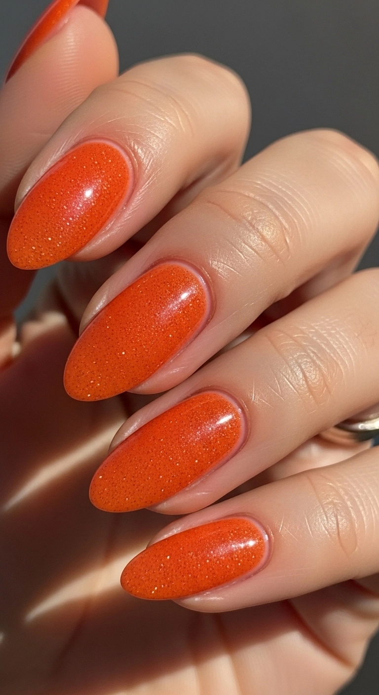 orange glitter nails for orange summer nails ideas sparkling finish