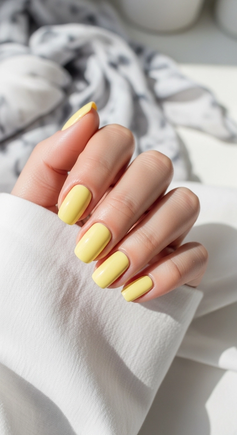 pastel yellow nails for yellow summer nails ideas with soft glossy finish
