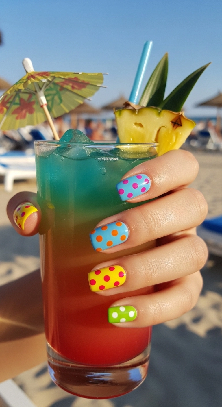 hot summer nails ideas polka dot nails with bright summer colors