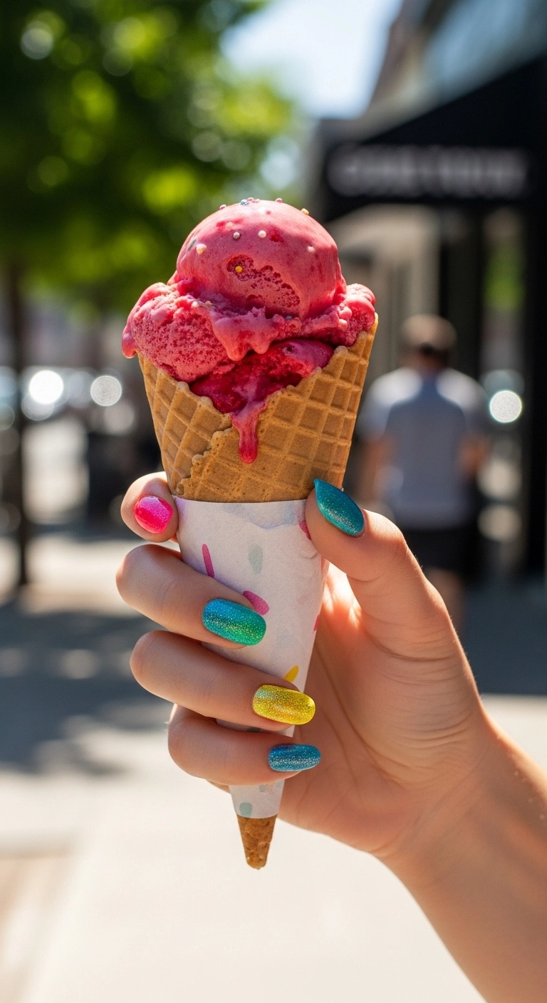 bright summer nails ideas with rainbow nails in multiple vibrant colors