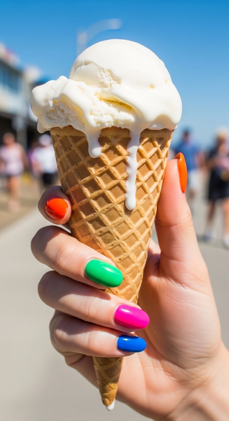 hot summer nails ideas rainbow nails with multiple bright colors