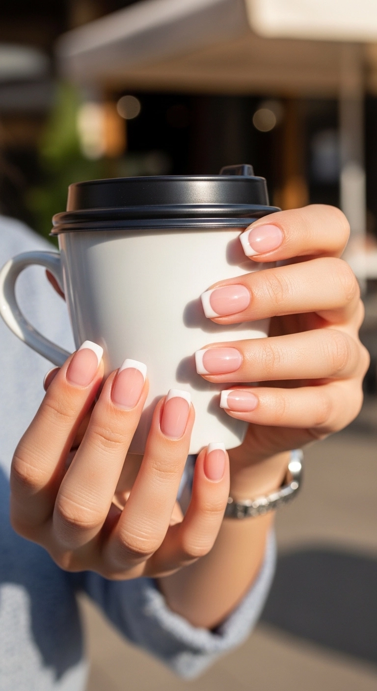Short French tip manicure for clean and simple casual summer nails ideas