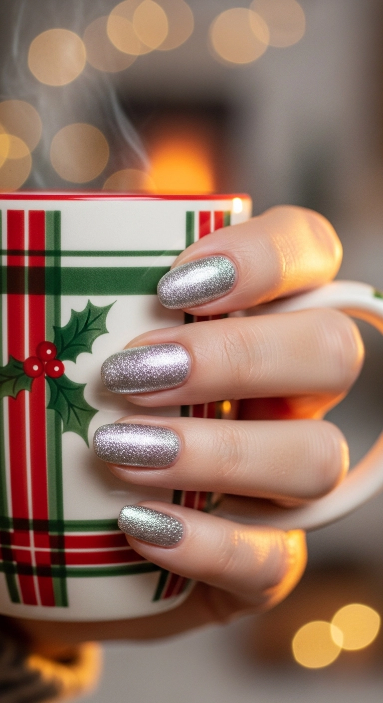 Silver glitter ombre short nails winter manicure