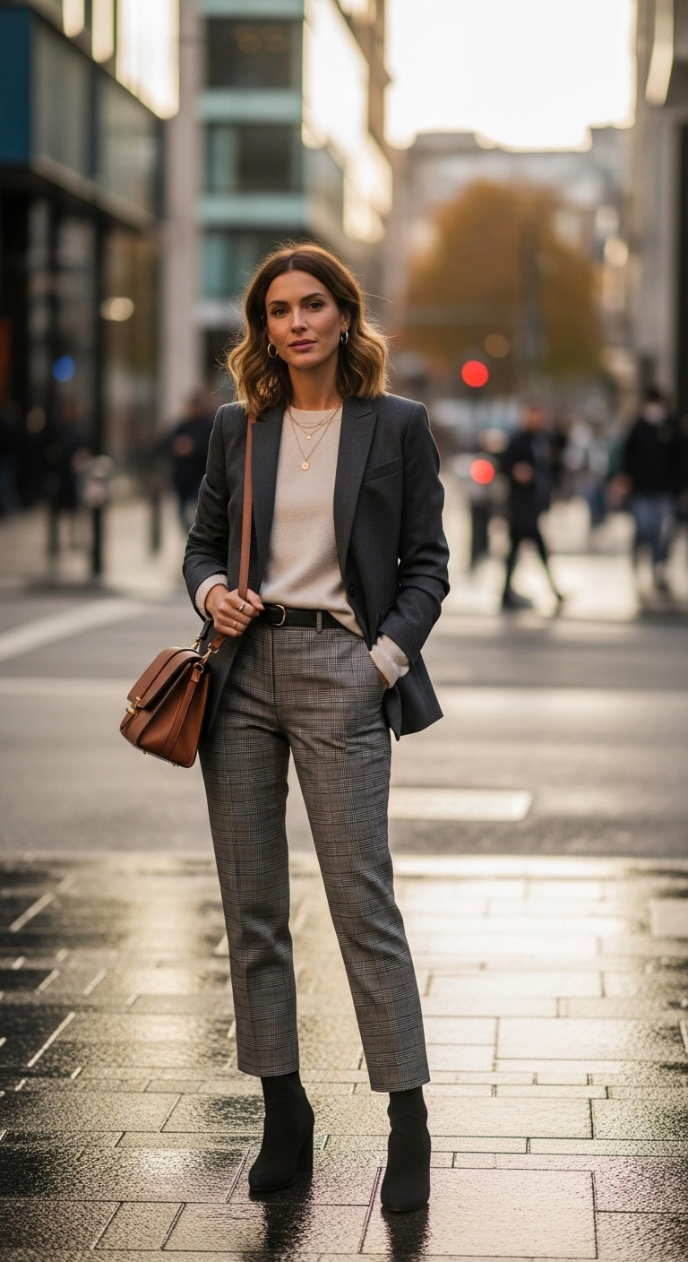 Cozy fall outfits to dress up in autumn 2026 with blazer and straight-leg pants