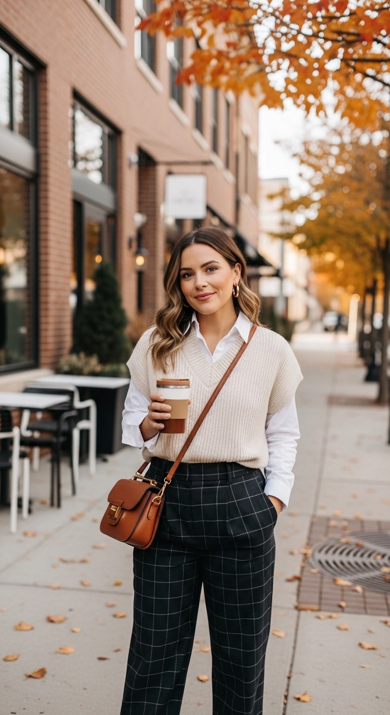 trendy fall outfits for women in 2026 sweater vest layered outfit