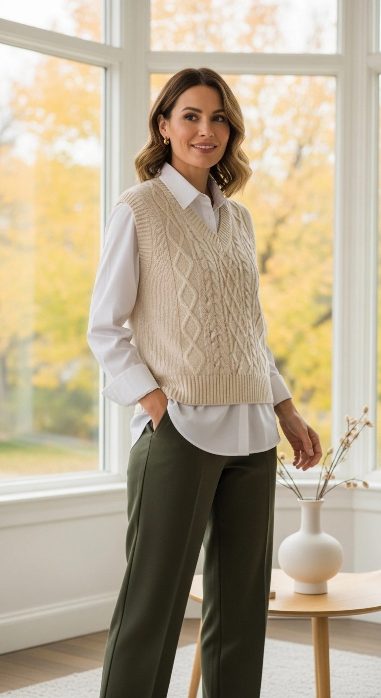 Sweater vest layered outfit for comfy fall outfits youll love in autumn 2026