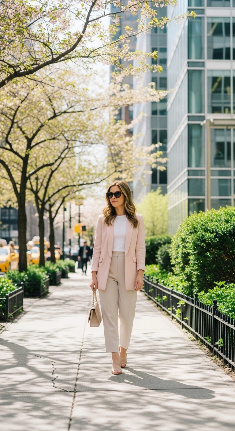 Light spring outfits 2026 with trench coat tank and straight-leg jeans