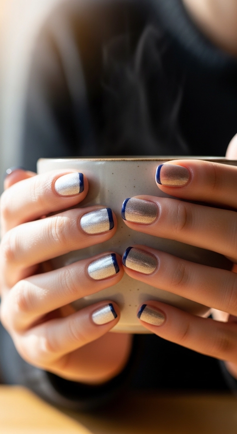 Winter French tip short nails design