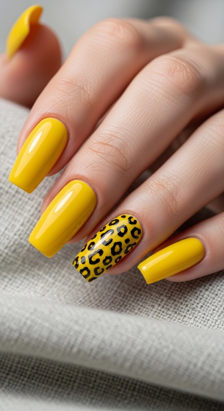 yellow animal print nails for yellow summer nails ideas leopard design