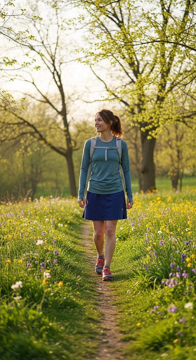 Spring hiking outfits for women 2026 with long-sleeve top and hiking skort