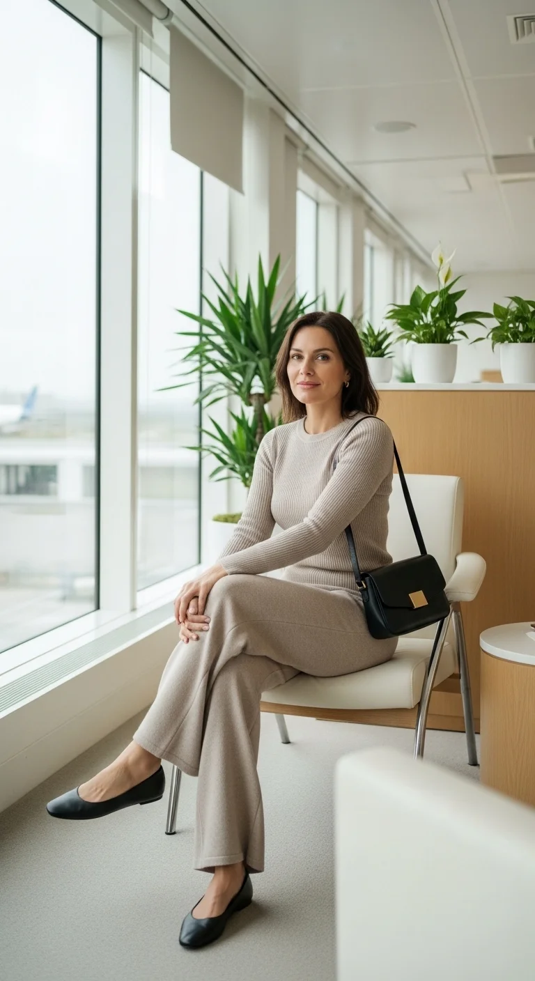 Classy spring outfits 2026 with matching knit set and sleek flats