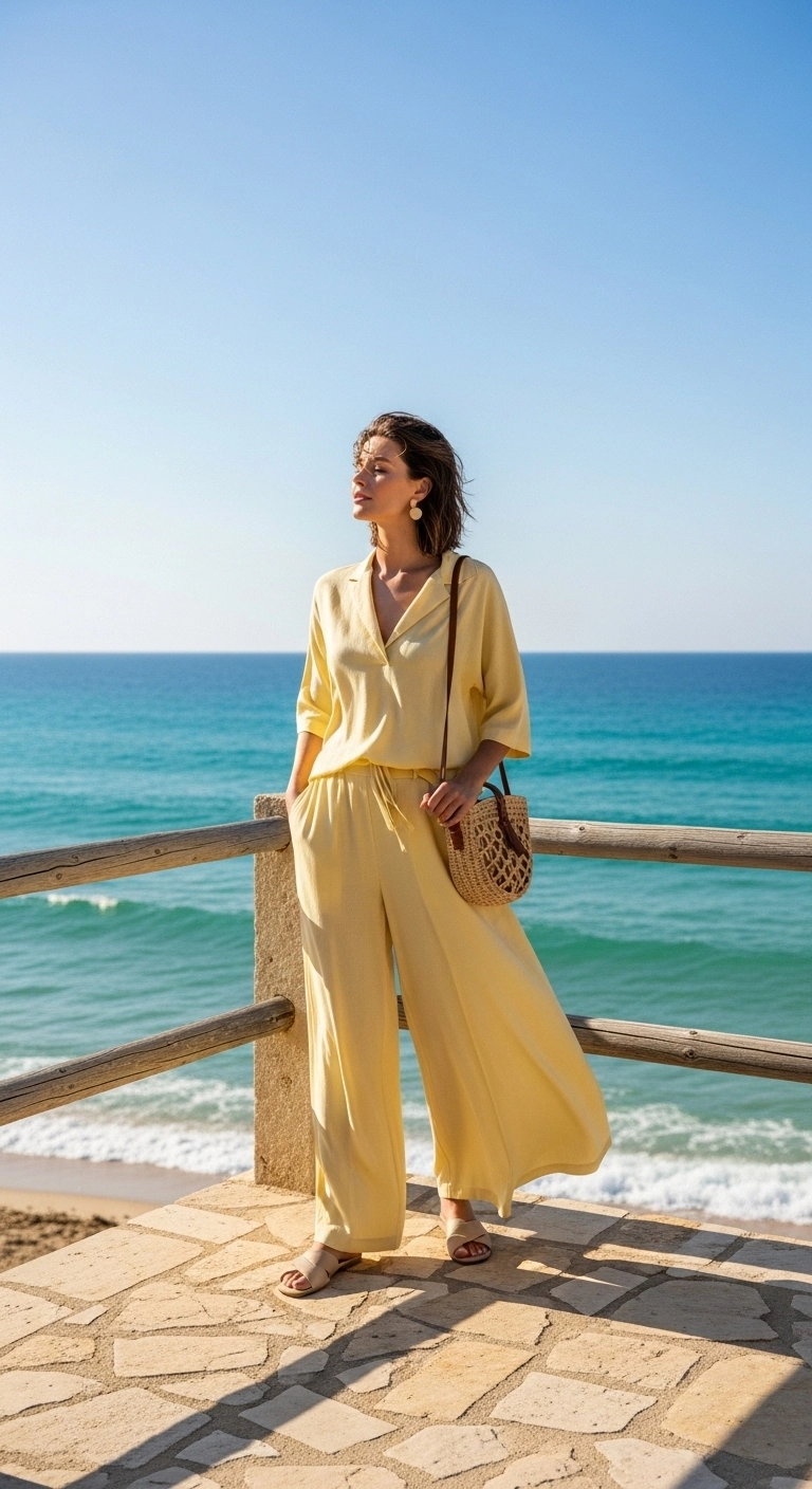 Spring beach outfits 2026 with relaxed midi skirt and sleeveless top